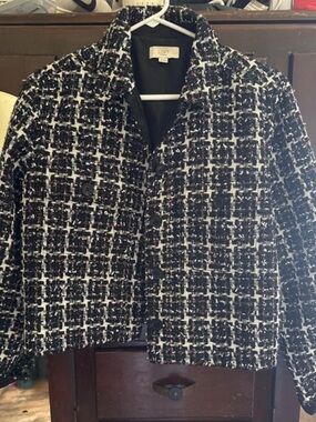 LOFT Black and White Tweed Cropped Blazer